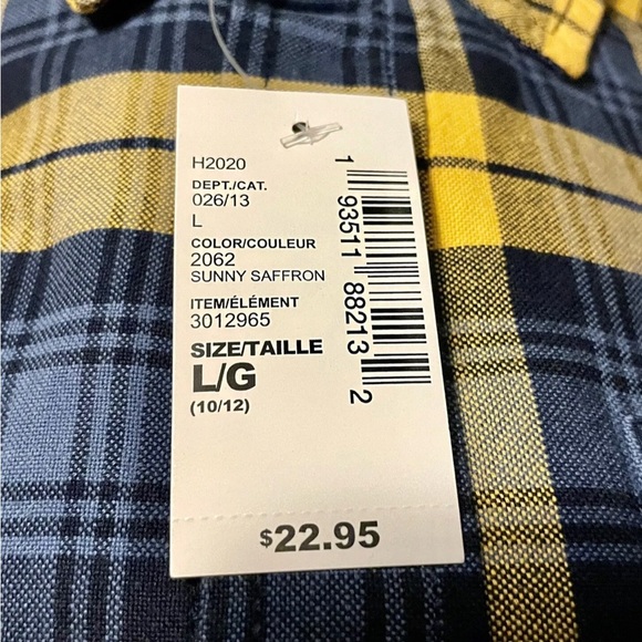 NEW Children’s Place Buffalo Plaid Button Down Shirt Blue & Yellow - Boys 10-12 - Picture 3 of 5